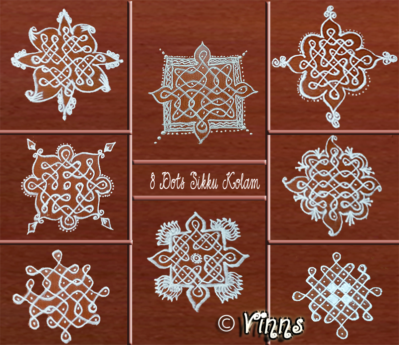 Beginners 8 to 8 dots rangoli designs, 8 pulli kolam collections