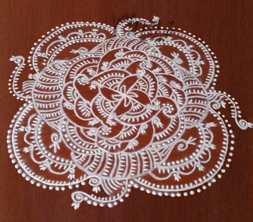 mango design, peacock kolam, muggulu, rangavalli