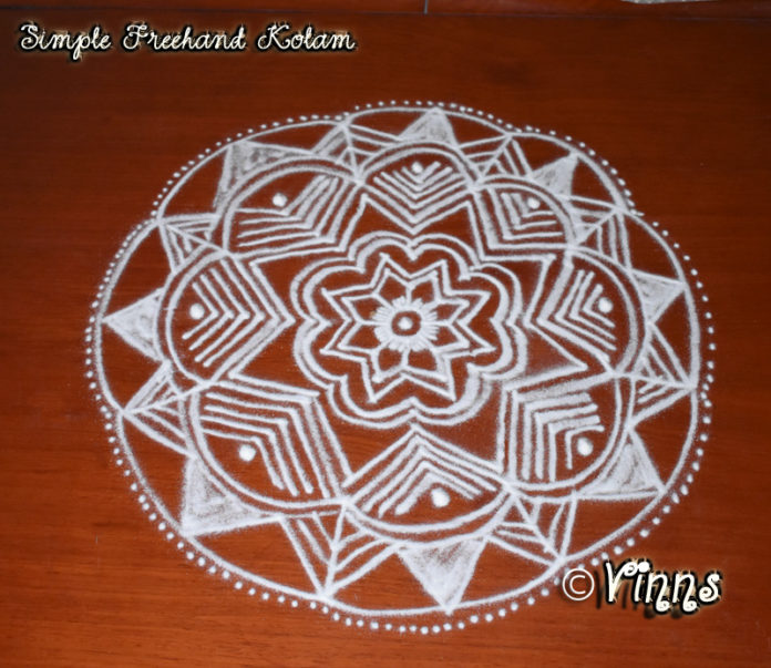 Simple Freehand Kolam for beginner || Chukkaleni Muggulu || Rangoli in White