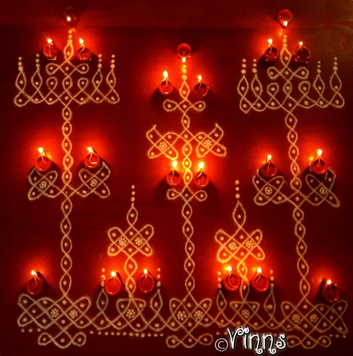 karthigai, vilakku kolam, lamps, diya, karthigai month, kaarthigai, maha deepam, thiruvannamalai, margazhi kolam