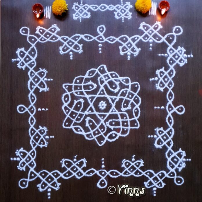 7 dots, sikku kolam, star kolam, daily koalms, new kolasm, simple kolams, simple 7 dots kolam