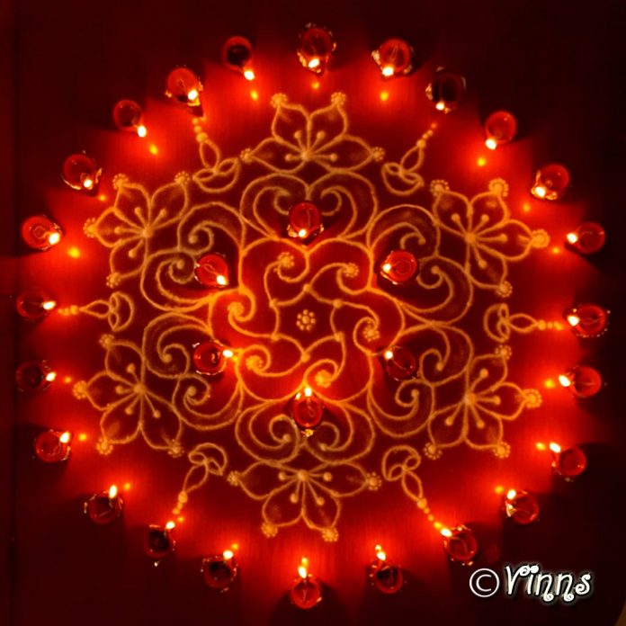 Karthigai kolam, agal vilakku, vilakku kolam, diya rangoli, margazhi kolam,13 dots, sikku kolam,