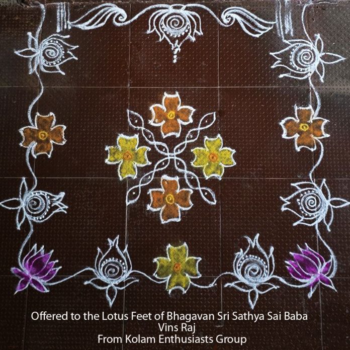 flower kolam, simple kolam, margazhi kolam
